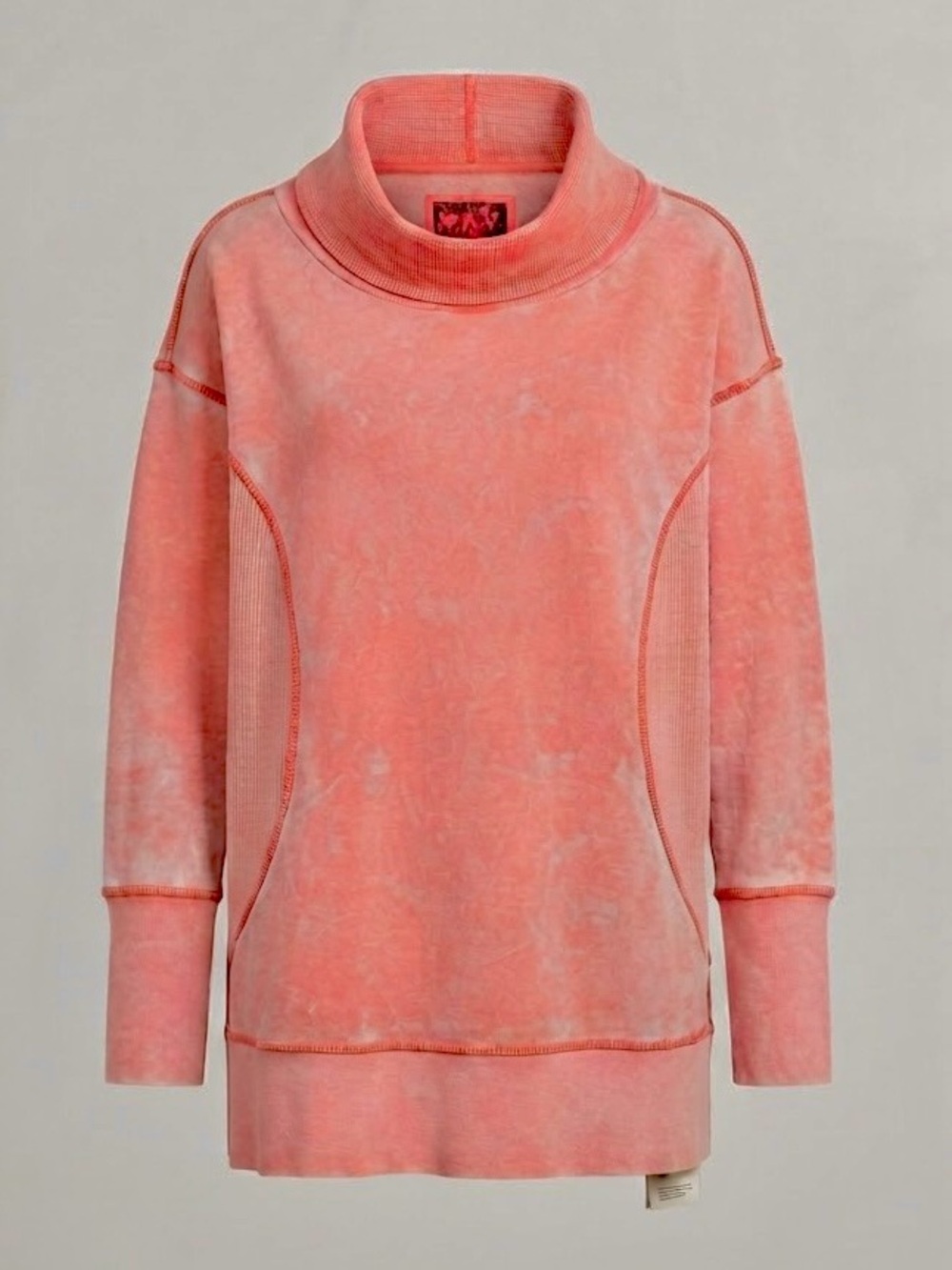 Marc New York MNY Cowl Neck Mineral Wash Pullover Sweatshirt - Coral M